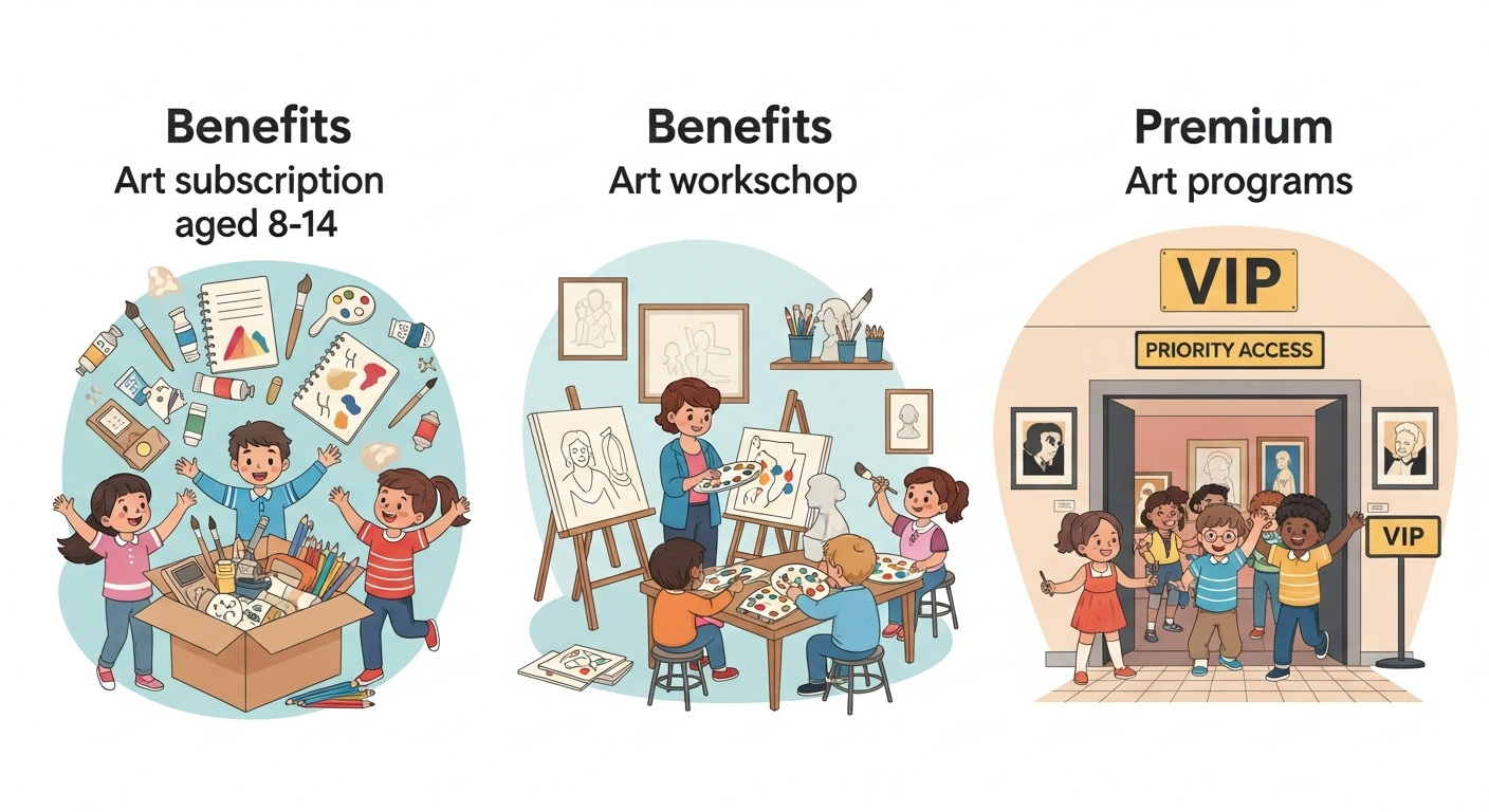 Children enjoying exclusive art subscription benefits and workshops